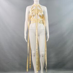 KHAITE Size XS Sukey Gold Viscose Satin Straps Harness Dress Top